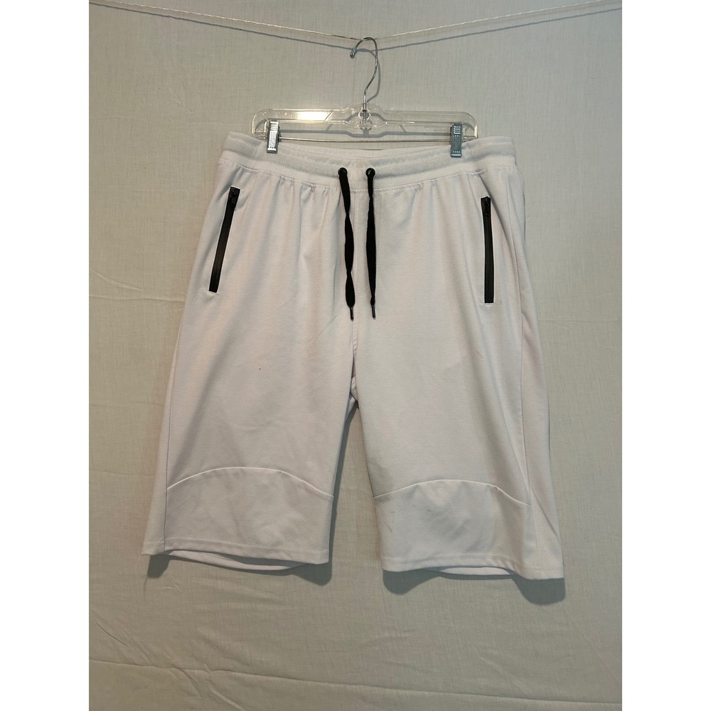 Bleecker & Mercer Mens White Athletic‎ Shorts 2XL Zip Pockets Drawstring RN92291